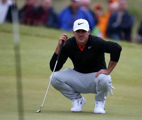 20th July 2017, Royal Birkdale Golf Club, Southport, England; The 146th Open Golf Championship, First round; Joint leader Brooks Koepka of (USA) lines up his birdie putt on the 15th green xDavidxBlunsdenx  ActionPlus11904160