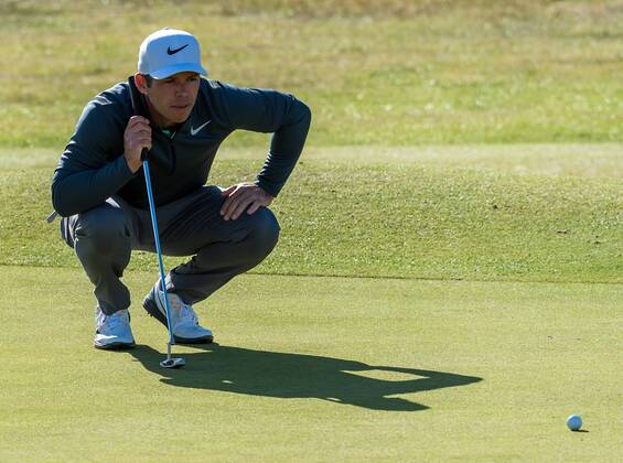 20th July 2017, Royal Birkdale Golf Club, Southport, England; The 146th Open Golf Championship, First round; Paul Casey (ENG) lines up his putt on the 18th green xDavidxBlunsdenx  ActionPlus11904426