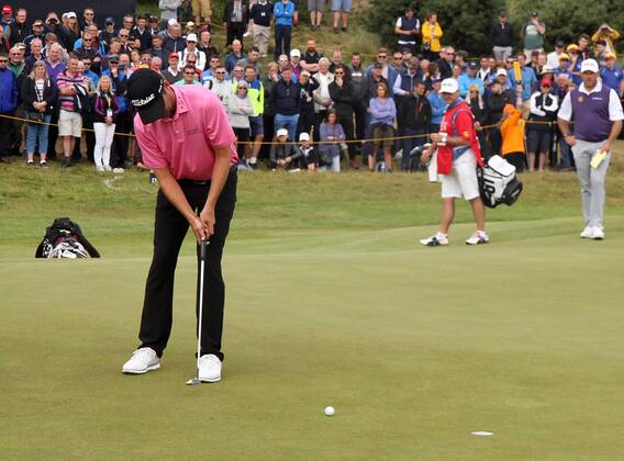 22nd July 2017, Royal Birkdale Golf Club, Southport, England; The 146th Open Golf Championship, third round ; Sean O Hair (USA) rolls in his par putt on the par three 7th hole xDavidxBlunsdenx  ActionPlus11904806
