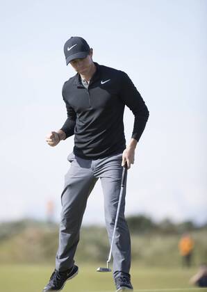 Rory McIlroy celebrates a birdie on the 9th at the 146th Open Championship at Royal Birkdale Golf Club, Southport, England on July 22, 2017.  LON2017072203 HugoxPhilpott