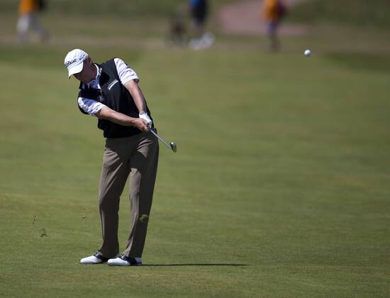 23rd July 2017, Royal Birkdale Golf Club, Southport, England; The 146th Open Golf Championship, fourth round ; Steve Stricker (USA hits his second shot the green on the 8th hole xDavidxBlunsdenx  ActionPlus11905769