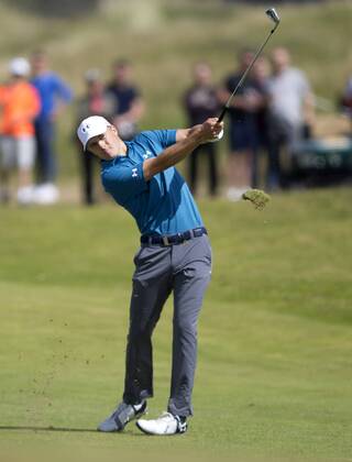 23rd July 2017, Royal Birkdale Golf Club, Southport, England; The 146th Open Golf Championship, fourth round ; Jordan Spieth (USA) hits his aproach shot to the 3rd green xDavidxBlunsdenx  ActionPlus11905902