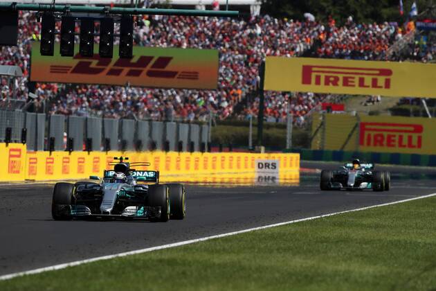 Hungarian Grand Prix, Hungaroring 27 - 30 July 2017 30.07.2017 - Race, Valtteri Bottas (FIN) Mercedes AMG F1 W08 and Lewis Hamilton (GBR) Mercedes AMG F1 W08 
