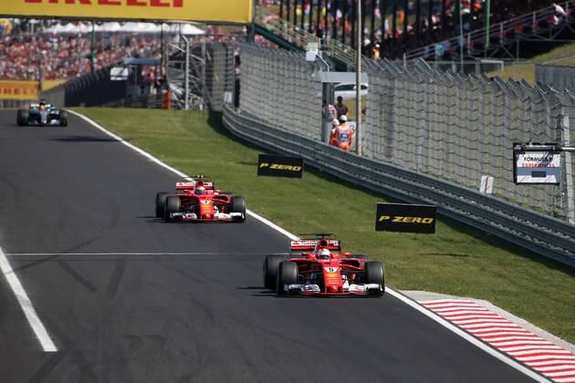 Hungarian Grand Prix, Hungaroring 27 - 30 July 2017 30.07.2017 - Race, Sebastian Vettel (GER) Scuderia Ferrari SF70H leads Kimi Raikkonen (FIN) Scuderia Ferrari SF70H 