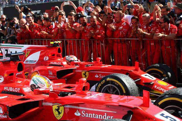 Hungarian Grand Prix, Hungaroring 27 - 30 July 2017 30.07.2017 - Race, Sebastian Vettel (GER) Scuderia Ferrari SF70H race winner and 2nd place Kimi Raikkonen (FIN) Scuderia Ferrari SF70H 