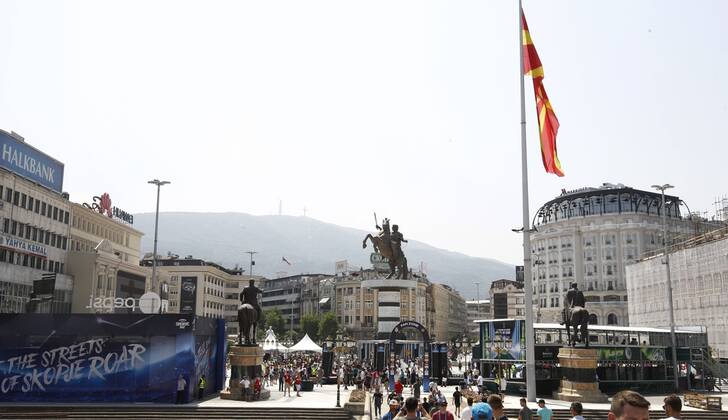 Final de la Supercopa de Europa entre el Real Madrid y el Manchester United ManU En la imagen, ambiente en las calles de Skopje antes del partido. 2017 UEFA Super Cup final match between Real Madrid and Manchester United. In this picture, atmosphere in Skopje streets before the match. xÃngelxRiverox
