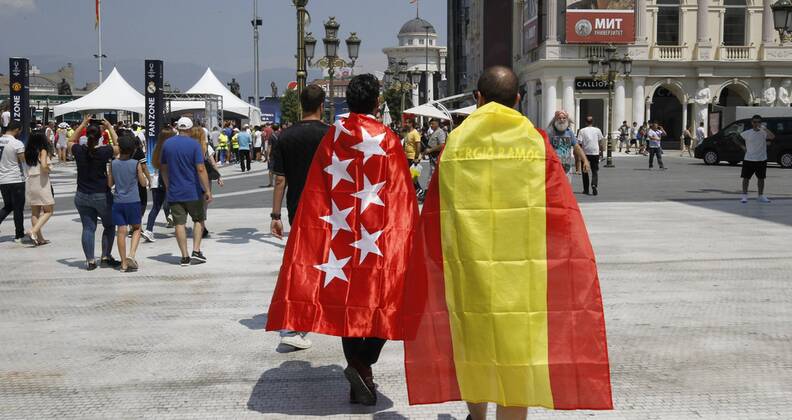 Final de la Supercopa de Europa entre el Real Madrid y el Manchester United ManU En la imagen, ambiente en las calles de Skopje antes del partido. 2017 UEFA Super Cup final match between Real Madrid and Manchester United. In this picture, atmosphere in Skopje streets before the match. xÃngelxRiverox
