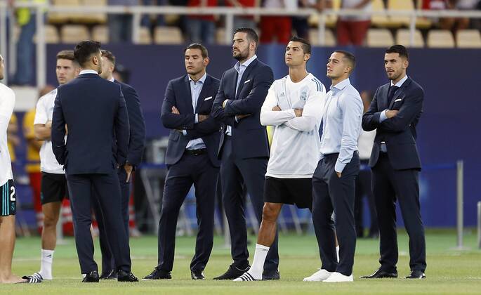 Final de la Supercopa de Europa entre el Real Madrid y el Manchester United ManU En la imagen, Cristiano Ronaldo, Lucas Vazquez y Ceballos. 2017 UEFA Super Cup final match between Real Madrid and Manchester United. In this picture, Cristiano Ronaldo, Lucas Vazquez and Ceballos. xÃngelxRiverox