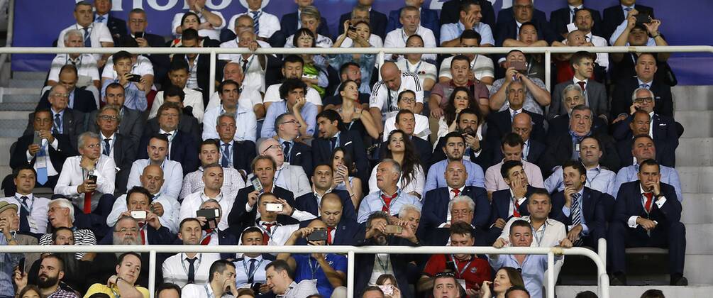 Final de la Supercopa de Europa entre el Real Madrid y el Manchester United ManU En la imagen, Raul Gonzalez Blanco y Emilio Butrageno. 2017 UEFA Super Cup final match between Real Madrid and Manchester United. In this picture, Raul Gonzalez Blanco and Emilio Butrageno. xANGELxRIVEROx