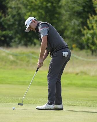 August 10th 2017, Galgorm Castle Golf Club, Galgorm, Northern Ireland; Northern Ireland Open, 1st Round; Jamie Rutherford (ENG) putts out on the 18th xNigelxCookex  ActionPlus11914063