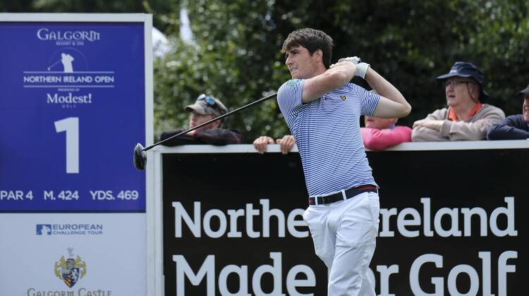 August 10th 2017, Galgorm Castle Golf Club, Galgorm, Northern Ireland; Northern Ireland Open, 1st Round; Local player Dermot Mcelroy (NIR) plays his opening tee shot xNigelxCookex  ActionPlus11914086