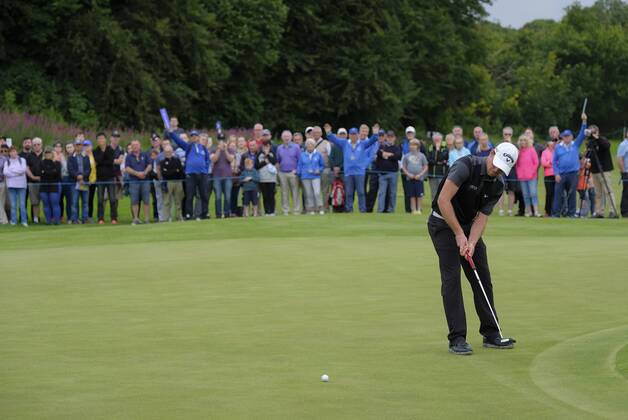 August 13th 2017, Galgorm Castle Golf Club, Galgorm, Northern Ireland; Northern Ireland Open, 4th Round, The Sunday Shootout; Robin Sciot-Siegrist putts out during the final round on Shootout Sunday xNigelxCookex  ActionPlus11916352