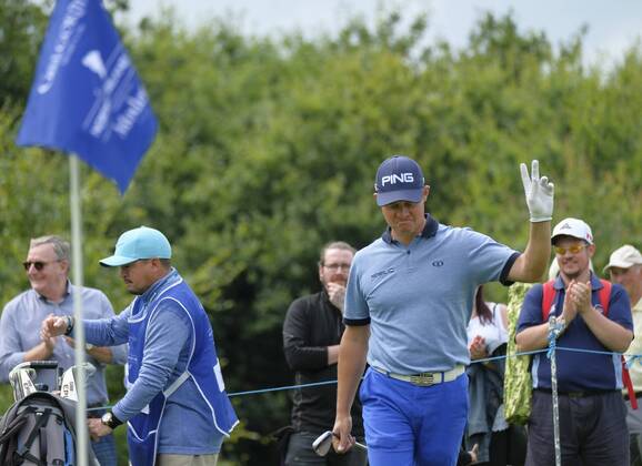 August 13th 2017, Galgorm Castle Golf Club, Galgorm, Northern Ireland; Northern Ireland Open, 4th Round, The Sunday Shootout; Alessandro Tadini (ITA) acknowledges the crowd as he birdies the first hole during the final round xNigelxCookex  ActionPlus11916358