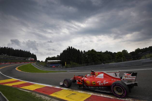 Ferrari s German driver Sebastian Vettel pictured during the free practice for the Grand Prix F1 of Belgium race, in Spa-Francorchamps, Friday 25 August 2017. The Spa-Francorchamps Formula One Grand Prix takes place this weekend, from August 25th to August 27th. NICOLASxLAMBERT x05152200x