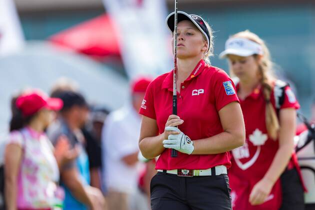 OTTAWA, ON - AUGUST 25: Brooke Henderson (CAN) reacts with disappointment after her tee shot on the 15th hole during the second round of the Canadian Pacific Women s Open on August 25, 2017 at The Ottawa Hunt and Golf Club, in Ottawa, ON, Canada. (Photo by Richard A. Whittaker Icon Sportswire) GOLF: AUG 25 LPGA Golf Damen - Canadian Pacific Women s Open - Second Round Icon2017082507 EDITORIAL USE ONLY