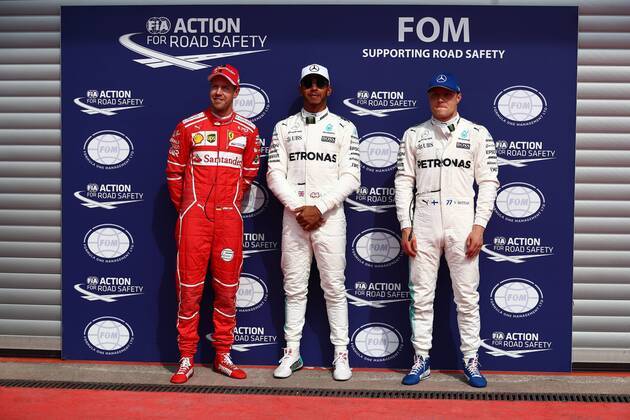 Bilder des Tages - SPORT Die ersten drei der Qualifikation Lewis Hamilton (Mercedes AMG Petronas Formula One Team), Sebastian Vettel (Scuderia Ferrari) und Valtteri Bottas (Mercedes AMG Petronas Formula One Team), Grosser Preis von Belgien 2017, Rennen, Motorsport, Formel 1, 26.08.2017, Spa Francorchamps Copyright: xNeisx Eibner-Pressefotox EP_ans