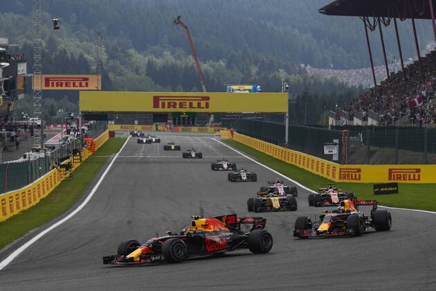 Red Bull s Dutch driver Max Verstappen and Red Bull s Australian driver Daniel Ricciardo pictured during the Spa-Francorchamps Formula One Grand Prix of Belgium race, in Spa-Francorchamps, Sunday 27 August 2017. NICOLASxLAMBERT  x05153282x