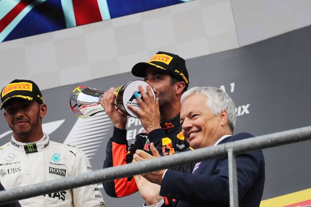 27.08.2017 - Race, 3rd place Daniel Ricciardo (AUS) Red Bull Racing RB13 Belgian Grand Prix, Spa-Francorchamps 24 - 27 August 2017 27.08.2017 - Race, 3rd place Daniel Ricciardo (AUS) Red Bull Racing RB13