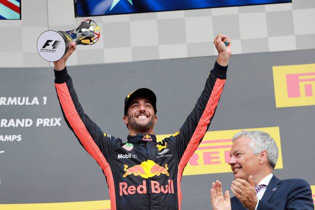 27.08.2017 - Race, 3rd place Daniel Ricciardo (AUS) Red Bull Racing RB13 Belgian Grand Prix, Spa-Francorchamps 24 - 27 August 2017 27.08.2017 - Race, 3rd place Daniel Ricciardo (AUS) Red Bull Racing RB13