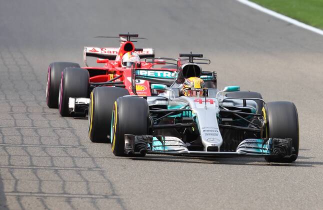 Lewis Hamilton; Mercedes Grand Prix, Sebastian Vettel, Scuderia Ferrari, formula 1 GP, Belgien in Spa, 27.08.2017 Photo:mspb Stiefel Lewis Hamilton; Sebastian Vettel, formula 1 GP, Belgien