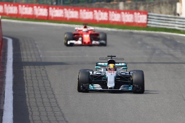 Lewis Hamilton (Mercedes AMG Petronas Formula One Team) vor Sebastian Vettel (Scuderia Ferrari), Grosser Preis von Belgien 2017, Rennen, Motorsport, Formel 1, 27.08.2017, Spa Francorchamps Copyright: xEibner-Pressefoto AlexanderxNeisx EP_ANS