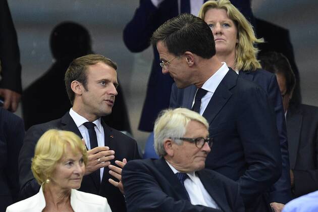 Emmanuel Macron - president de la Republique Mark Rutte - Premier ministre des Pays Bas CELEBRITES : France vs Pays Bas - Paris - 31 08 2017 JBAutissier Panoramic