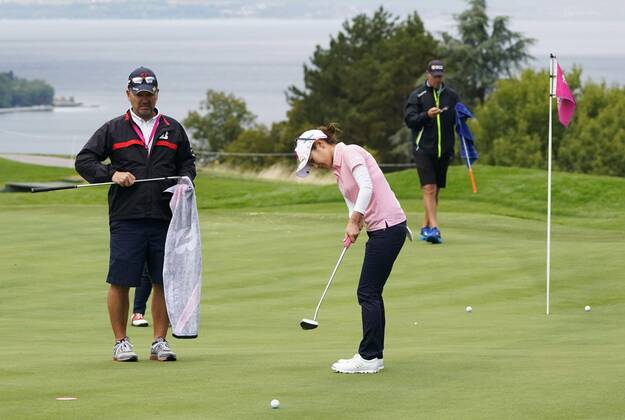 Golf: Miyazato hoping to close out career with coveted major title Ai Miyazato of Japan putts during a practice round for the Evian Championship at Evian Resort Golf Club in Evian-les-Bains, France, on Sept. 12, 2017. Miyazato, who won the tournament in 2009 and 2011 before it became a major in 2013, will retire at the end of the event starting Sept. 14. 
