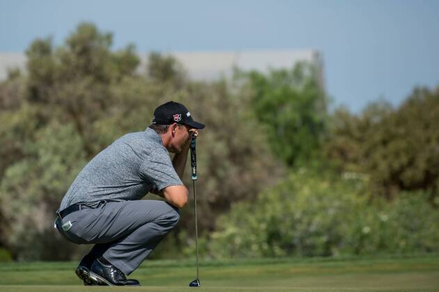 Padraig Harrington lines up a putt during day 1 the European Tour - Portugal Masters 2017 at Dom Pedro Victoria Golf Course, Vilamoura, Portugal on 21 September 2017. Copyright: xMatthewxBuchanx 16770003