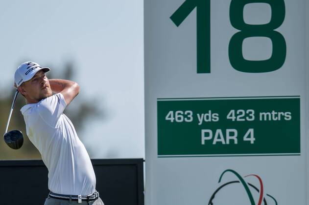 Sebastian Soderberg tees off on the 18th during day 1 the European Tour - Portugal Masters 2017 at Dom Pedro Victoria Golf Course, Vilamoura, Portugal on 21 September 2017. Copyright: xMatthewxBuchanx 16770033