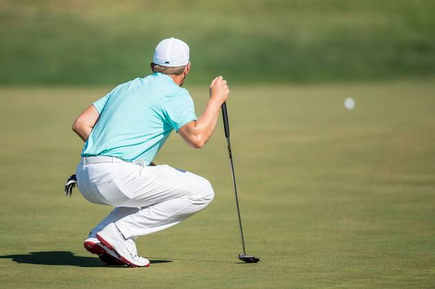 Tom Lewis lines up his putt during day 2 of the European Tour - Portugal Masters 2017 at Dom Pedro Victoria Golf Course, Vilamoura, Portugal on 22 September 2017. Copyright: xMatthewxBuchanx 16770050