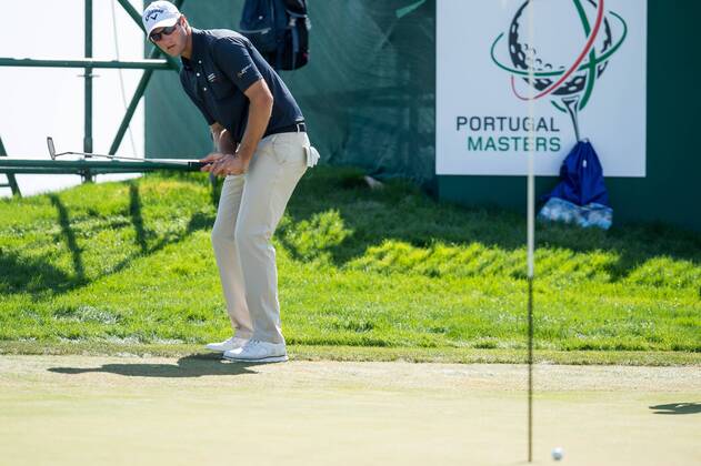 Nicolas Colsaerts watches on as he almost holes a long putt during day 4 of the European Tour - Portugal Masters 2017 at Dom Pedro Victoria Golf Course, Vilamoura, Portugal on 24 September 2017. Copyright: xMatthewxBuchanx 16770228