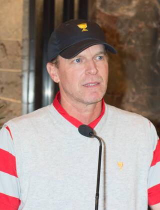 September 26, 2017 - New York, New York, U.S - American team captain STEVE STRICKER lights the Empire State Building to celebrate the President s Cup golf tournament, on September, 26, 2017 in New York. Nick Price and Steve Stricker Light The Empire State Building for The President s Cup - ZUMAb148 20170926_zap_b148_013 Copyright: xBryanxSmithx