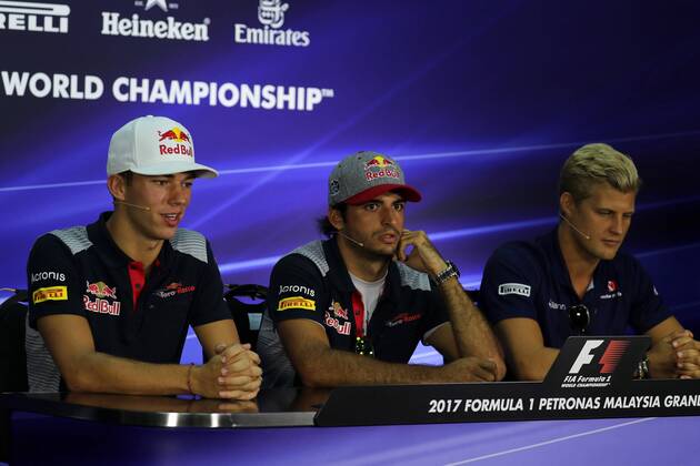 28.09.2017 - press conference PK Pressekonferenz Pierre Gasly (FRA) Scuderia Toro Rosso STR12, Carlos Sainz Jr (ESP) Scuderia Toro Rosso STR12 and Marcus Ericsson (SUE) Sauber C36 Malaysian Grand Prix, Sepang 28 September - 1 October 2017 28.09.2017 - Press conference, Pierre Gasly (FRA) Scuderia Toro Rosso STR12, Carlos Sainz Jr (ESP) Scuderia Toro Rosso STR12 and Marcus Ericsson (SUE) Sauber C36 