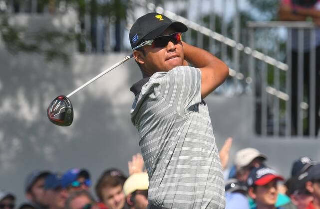 Friday September 29, 2017: Hideki Matsuyama of the International Team watches his tee shot on the 2nd hole during the second round of the Presidents Cup at Liberty National Golf Course in Jersey City, New Jersey. CSM PGA Golf Herren 2017: Presidents Cup SEPT 29 - ZUMAc04_ 20170929_zaf_c04_045 Copyright: xGregoryxVasilx