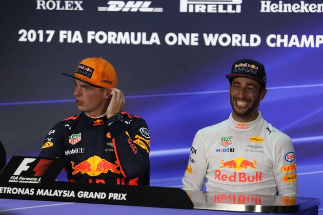 01.10.2017 - Race, press conference PK Pressekonferenz Max Verstappen (NED) Red Bull Racing RB13 and Daniel Ricciardo (AUS) Red Bull Racing RB13 Malaysian Grand Prix, Sepang 28 September - 1 October 2017 01.10.2017 - Race, Press conference, Max Verstappen (NED) Red Bull Racing RB13 and Daniel Ricciardo (AUS) Red Bull Racing RB13 