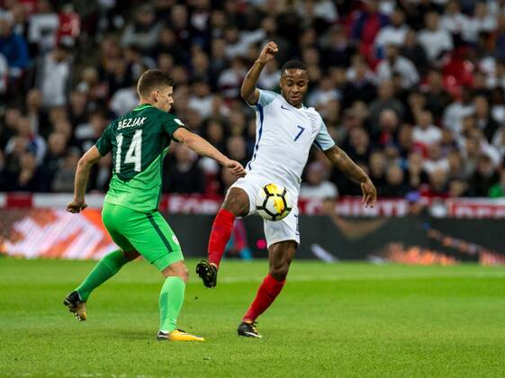 England v Slovenia 2018 FIFA World Cup WM Weltmeisterschaft Fussball Qualifying Raheem Sterling of England and Roman Bezjak of Slovenia during the 2018 FIFA World Cup Qualifying match at Wembley Stadium, London, UK Content Not Available For UK Newspapers Copyright: xLiamxMcAvoyx FIL-10771-0019