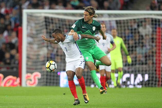 England v Slovenia 2018 FIFA World Cup WM Weltmeisterschaft Fussball Qualifying Raheem Sterling of England and Rene Krhin of Slovenia in action during the 2018 FIFA World Cup Qualifying match at Wembley Stadium, London, UK. Content Not Available For UK Newspapers Copyright: xPaulxChestertonx FIL-10770-0008