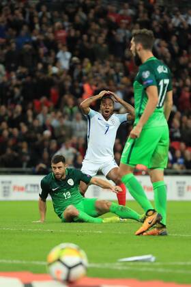 5th October 2017, Wembley Stadium, London, England; FIFA World Cup WM Weltmeisterschaft Fussball Qualification, England versus Slovenia; Raheem Sterling of England reacts as he misses an easy chance on goal  ActionPlus11937872