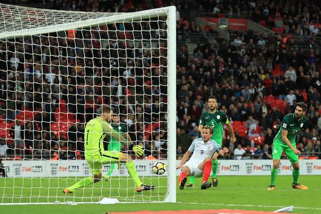 5th October 2017, Wembley Stadium, London, England; FIFA World Cup WM Weltmeisterschaft Fussball Qualification, England versus Slovenia; Harry Kane, the England captain scores making it 1-0  ActionPlus11937878