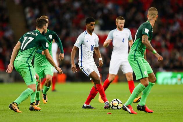 England s Marcus Rashford during the World Cup Qualifying - European - Group F match at Wembley Stadium, London. Picture date 5th October 2017. Picture credit should read: Charlie Forgham-Bailey Sportimage EDITORIAL USE ONLY. No use with unauthorised audio, video, data, fixture lists, club league logos or live services. Online in-match use limited to 120 images, no video emulation. No use in betting, games or single club league player publications.