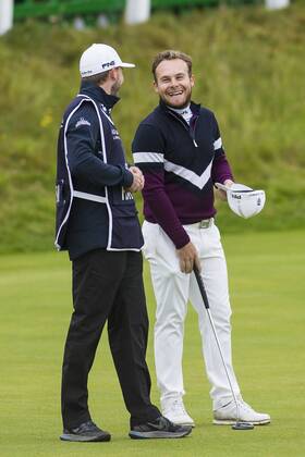 8th October 2017, Old Course, St Andrews, Scotland; Alfred Dunhill Links Championship, final round; Tyrrell Hatton on the 18th green  ActionPlus11939284