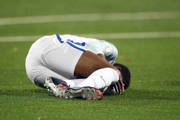 Lithuania v England 2018 FIFA World Cup WM Weltmeisterschaft Fussball Qualifying Marcus Rashford of England lies injured during the 2018 FIFA World Cup Qualifying match at LFF Stadium, Vilnius Content Not Available For UK Newspapers Copyright: xPaulxChestertonx FIL-10791-0155