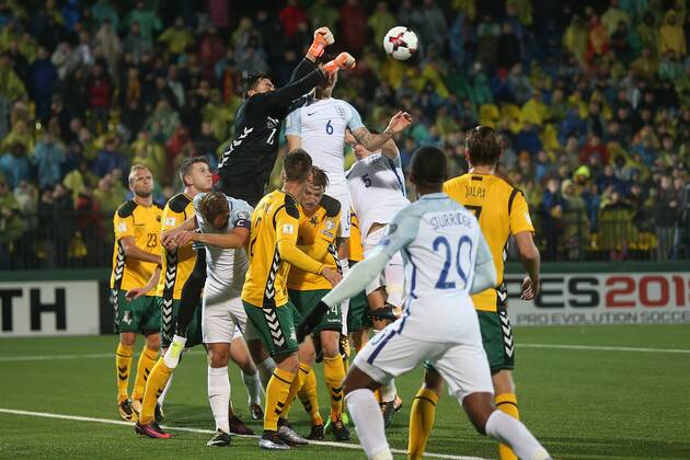 Lithuania v England 2018 FIFA World Cup WM Weltmeisterschaft Fussball Qualifying Emilijus Zubas of Lithuania punches clear during the 2018 FIFA World Cup Qualifying match at LFF Stadium, Vilnius Content Not Available For UK Newspapers Copyright: xPaulxChestertonx FIL-10791-0210