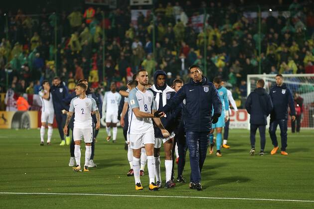 Lithuania v England 2018 FIFA World Cup WM Weltmeisterschaft Fussball Qualifying The England players leave the pitch at the end of the 2018 FIFA World Cup Qualifying match at LFF Stadium, Vilnius Content Not Available For UK Newspapers Copyright: xPaulxChestertonx FIL-10791-0213
