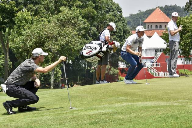 October 14, 2017 - Kuala Lumpur, Malaysia - Thomas Pieters(L) of Belgium, Cameron Smith(C) of Australia, Keegan Bradley(R) of USA are pictured during the CIMB Classic 2017 day 3 on October 14, 2017 at TPC Kuala Lumpur, Malaysia. CIMB Classic 2017 - Day 3  - ZUMAn230 20171014_zaa_n230_031 Copyright: xChrisxJungx