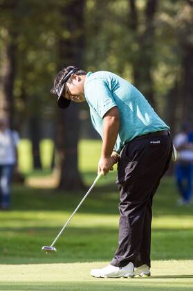 15th October 2017, Golf Club Milano, Monza, Italy; Kiradech Aphibarnrat of Thailand putts during the Italian Open Golf final round; Aphibarnrat come home in joint 2nd place  ActionPlus11940857