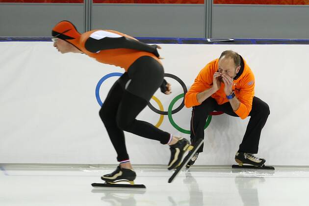 SOCHI 10000 Meter Men 10 km Men Adler Arena 18 02 2014 Olympic Winter games 2014 Gerard Kemkers shouts Sven Kramer to voren 10 km Men