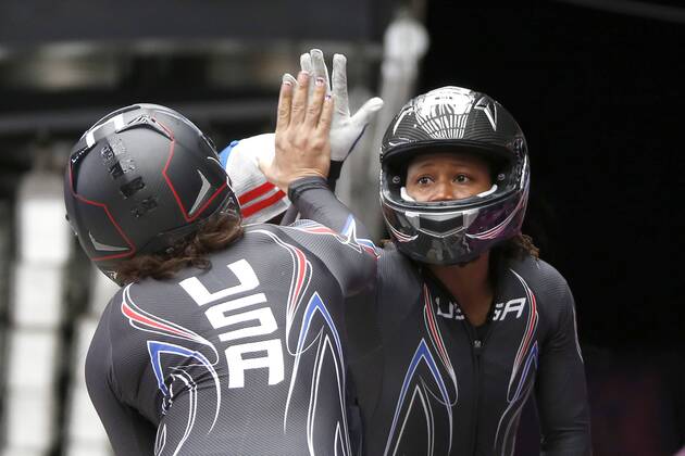 SOCHI two-man bob Women sliding Center Sanki 19 02 2014 Olympic Winter games 2014 3rd run USA 1 with Elana Meyers and Lauryn Williams two-man bob Women 19 Feb.