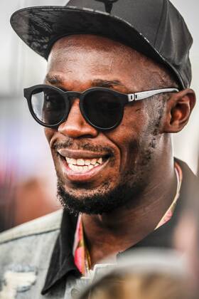 AUSTIN, TX - OCTOBER 22: Usain Bolt answers reporters questions prior to the Formula 1 United States Grand Prix on October 22, 2017, at the Circuit of the Americas in Austin, TX. (Photo by John Crouch Icon Sportswire) AUTO: OCT 22 F1 - United States Grand Prix Icon17102200591 EDITORIAL USE ONLY