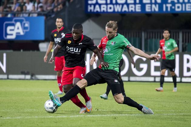 Nijmegen NEC Excelsior Football Eredivsie season 2015 2016 12 08 2015 Stadium the Goffert NEC player Clean from Eijden M Excelsior player Nigel Hasselbaink 2L NEC Excelsior
